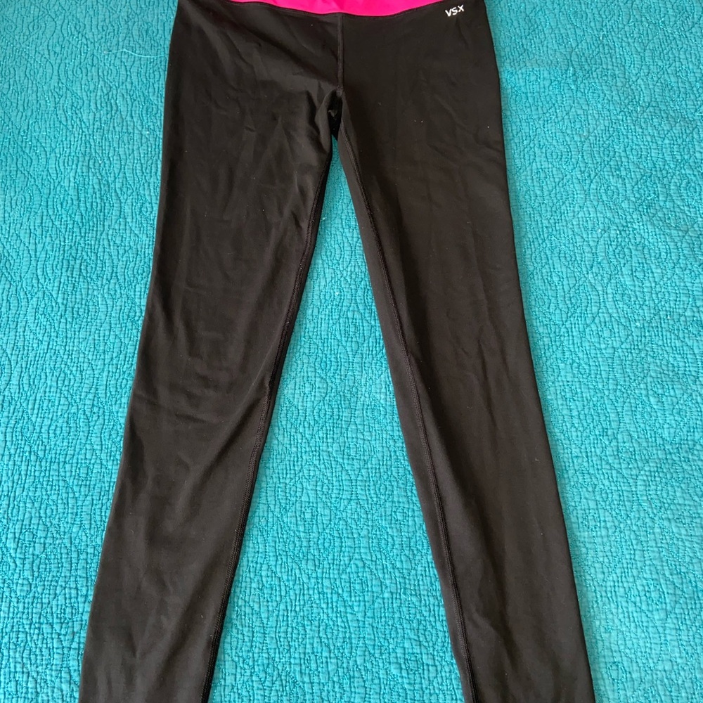 VS PINK Women's Black Leggings with Pink Waistband